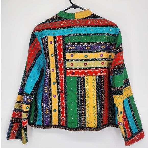 Chico’s Colorful Embroidered Boho Mirror Jacket Multicolor Size Large - Picture 14 of 14